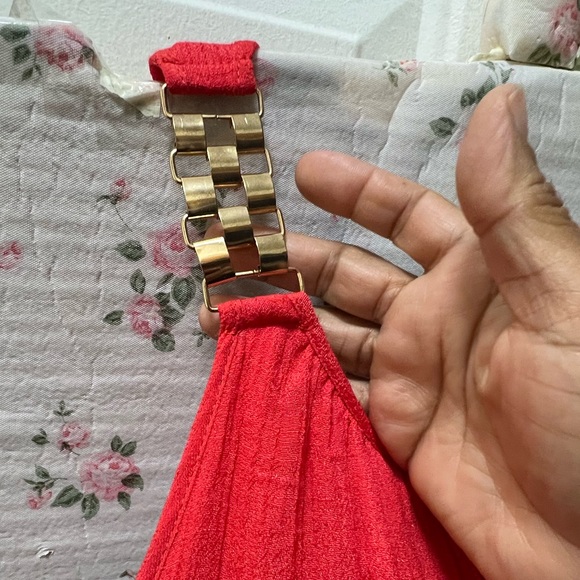 Mlle Gabrielle  3X red halter belted asymmetrical dress - Picture 6 of 16